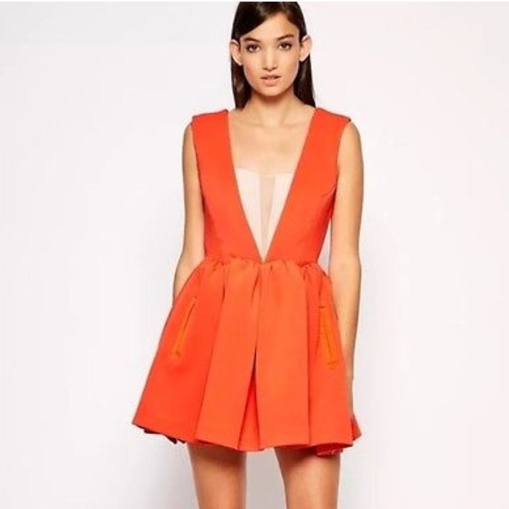 Three Floor Flame Skater Sleeveless Orange Dress